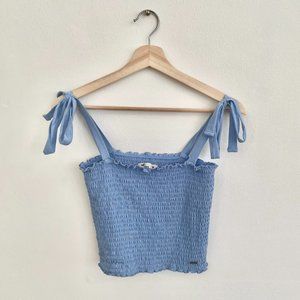 Hollister | Blue Smocked Tie Straps Crop Tank Top | Size: Medium (M)
